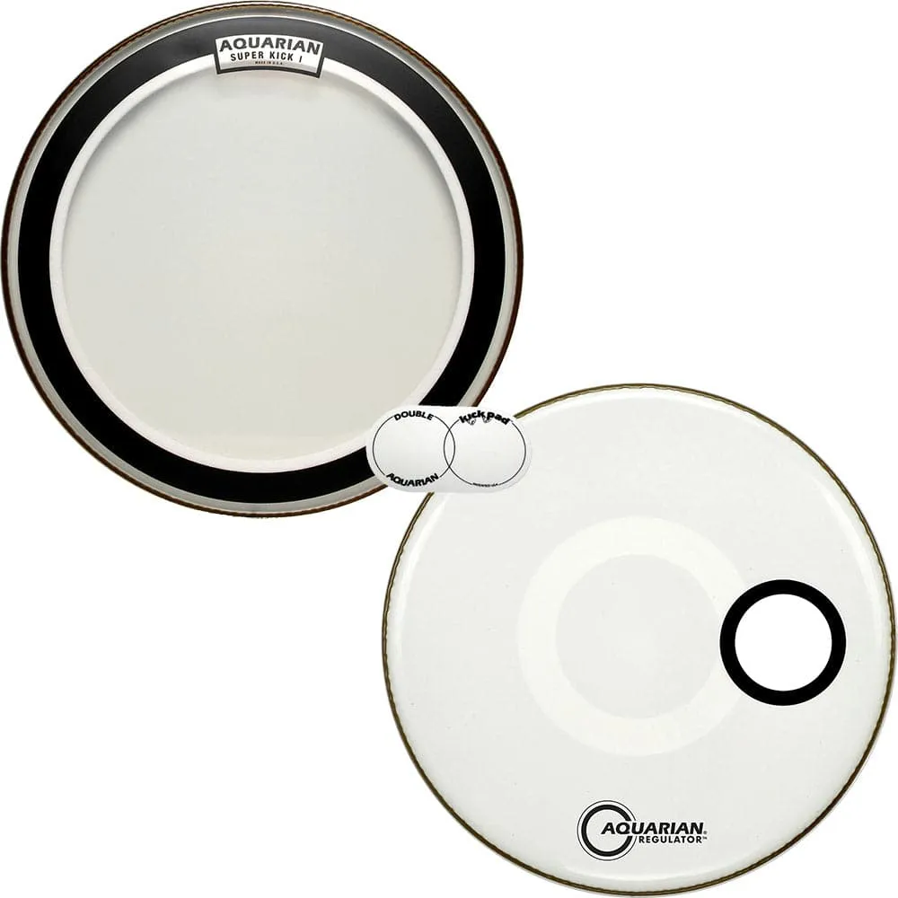 Aquarian Super Kick I/Regulator Bass Drum Head PrePack 24" Clear/White