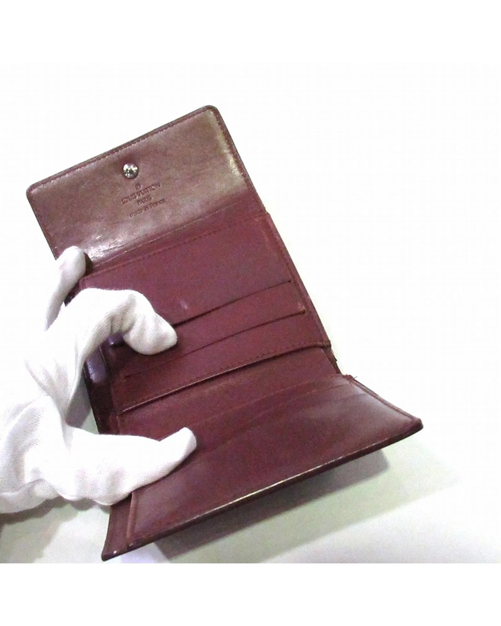 Authentic Louis Vuitton Tri-Fold Leather Wallet in Maroon