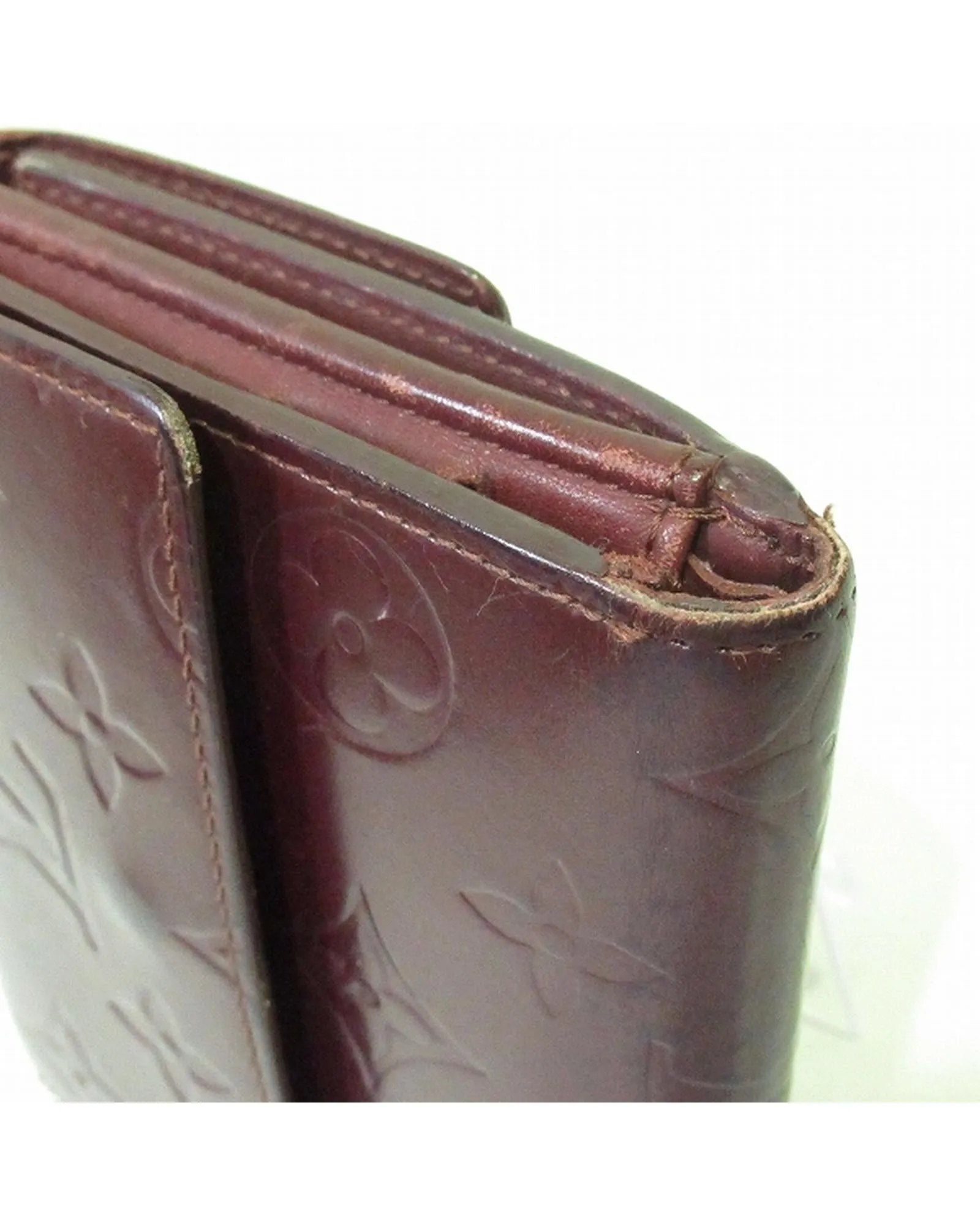 Authentic Louis Vuitton Tri-Fold Leather Wallet in Maroon