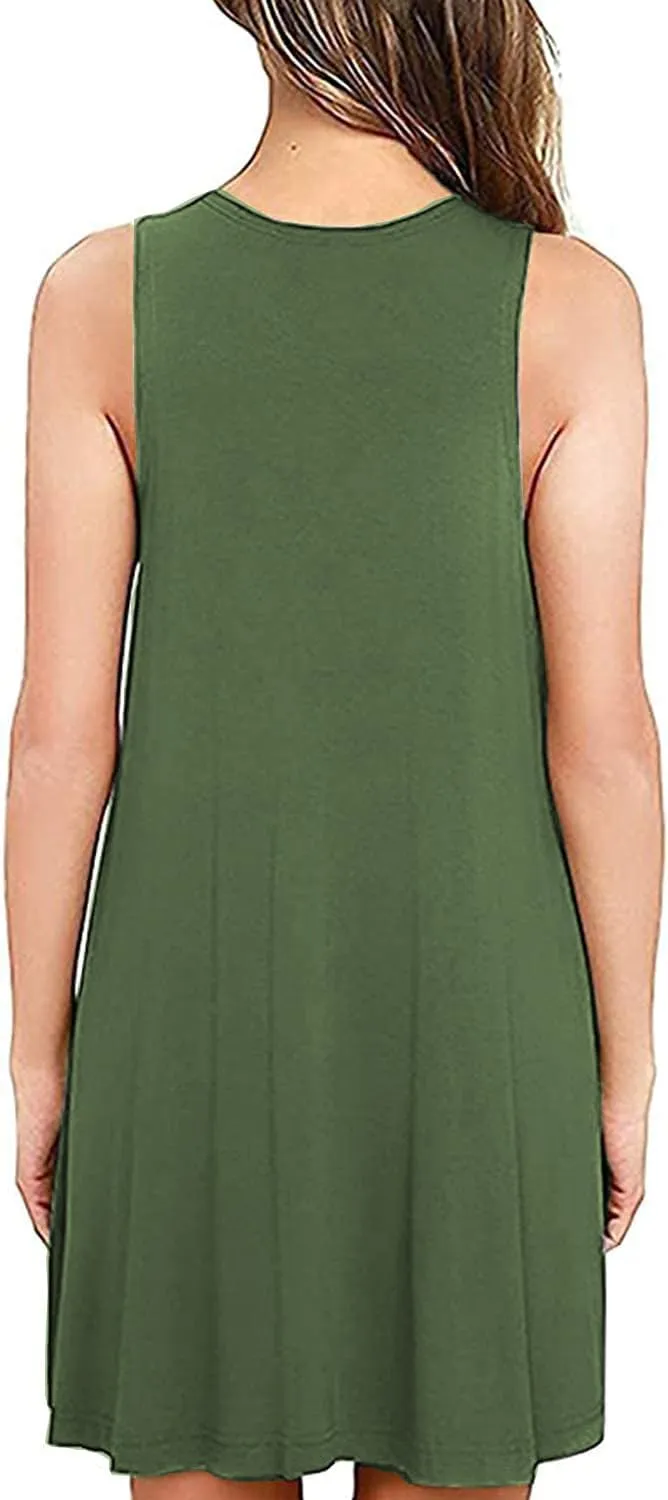 BEUFRI Sundress for Women Summer Casual Sleeveless Swing T Shirt Dresses Beach Cover up Tank Dress with Pockets