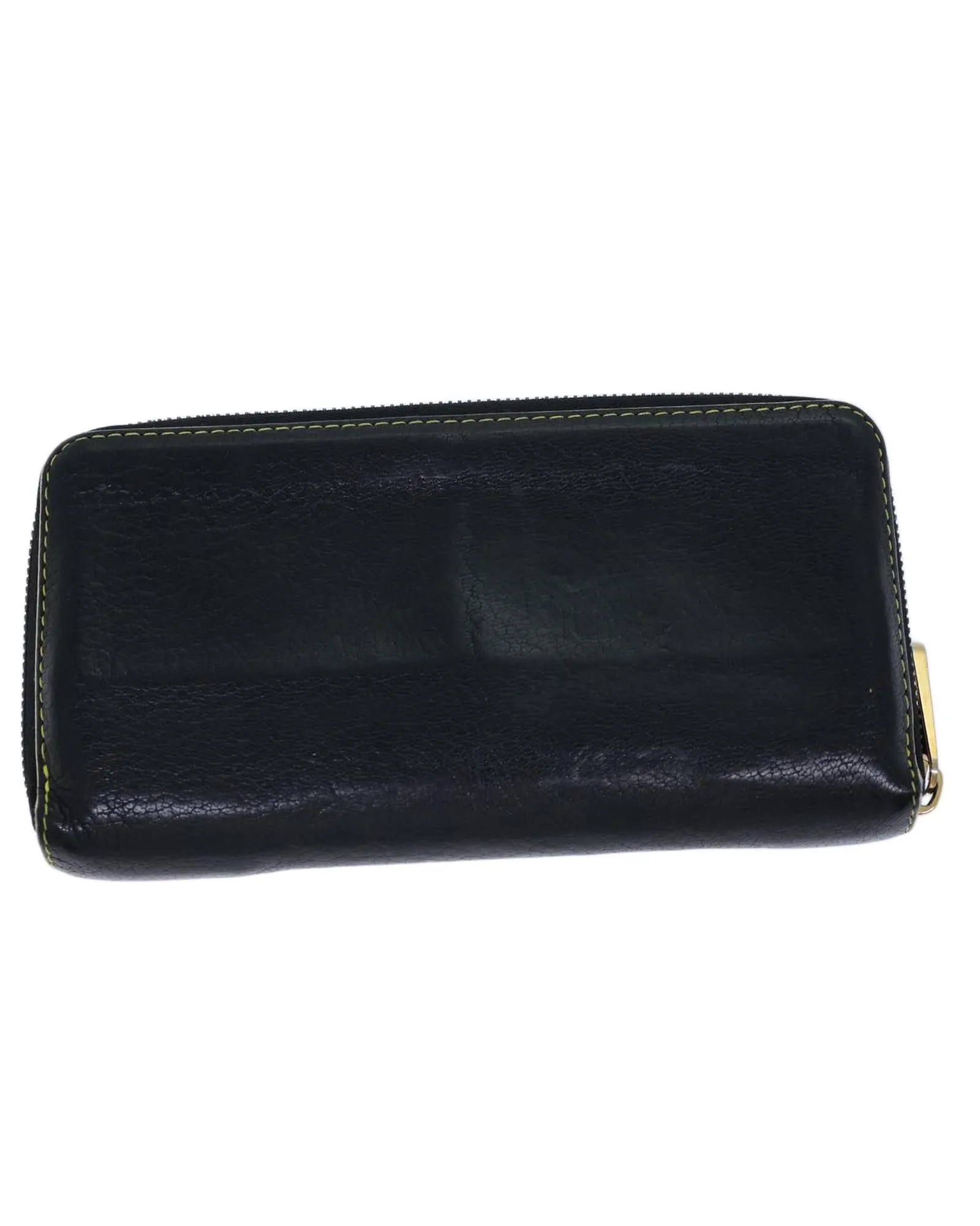 Black Leather Long Wallet with Zipper Closure and Multiple Card Slots