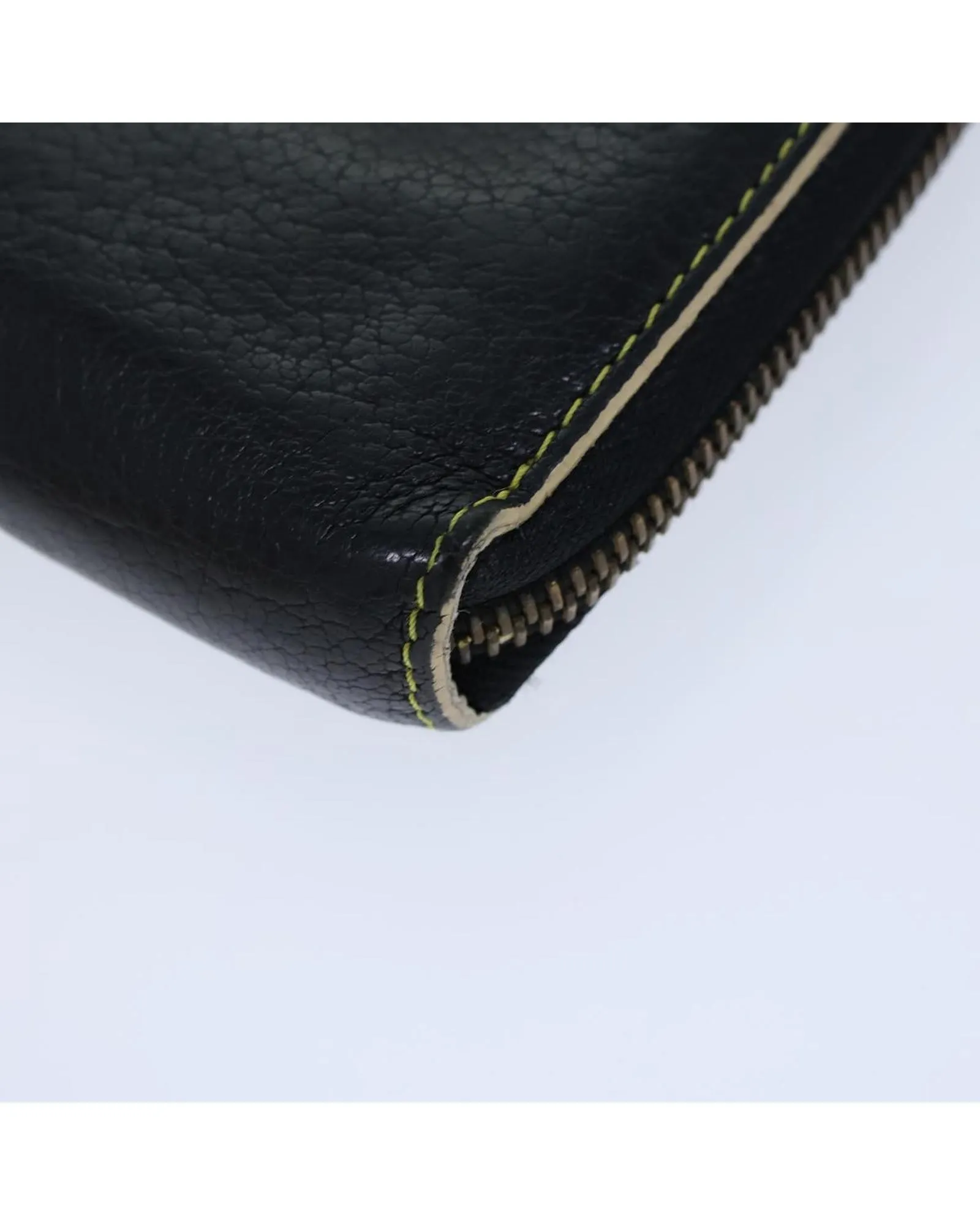 Black Leather Long Wallet with Zipper Closure and Multiple Card Slots