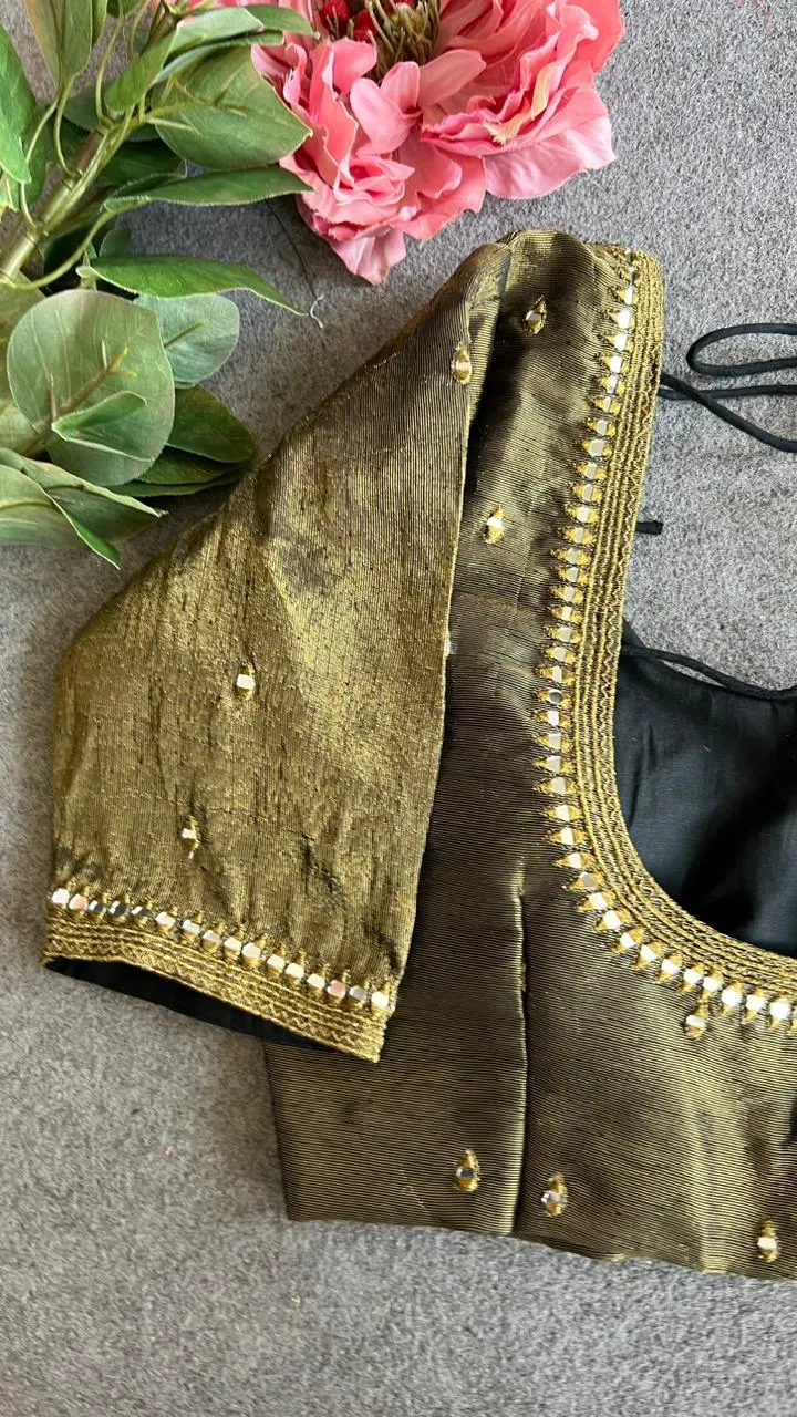 Black tissue mirror embroidery blouse