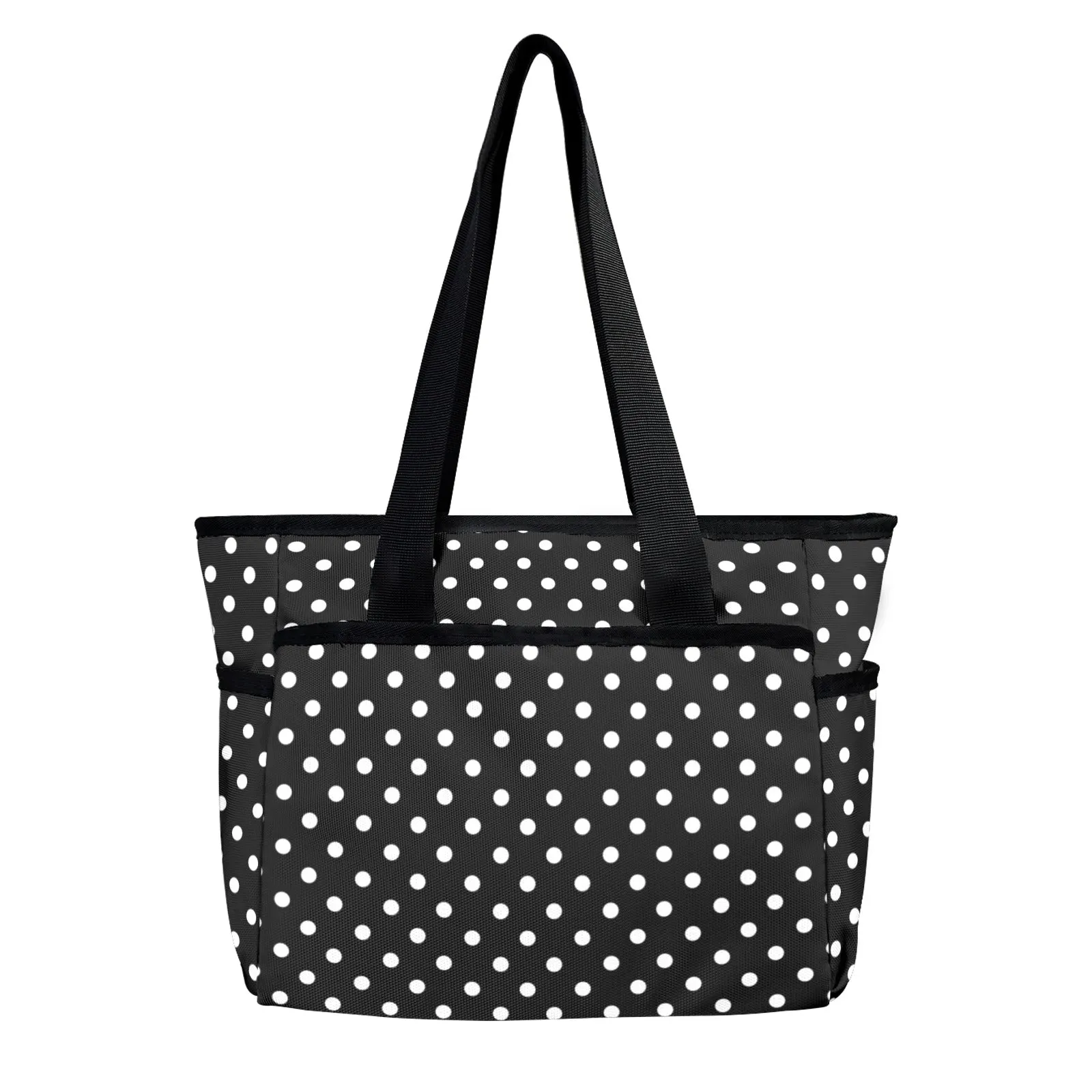 Black With White Polka Dots Large Capacity Insulated Tote Bag