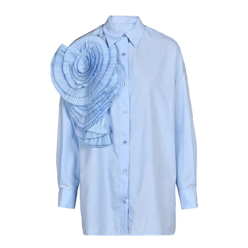 Casual Solid Spliced Appliques Shirts For Women Lapel Long Sleeve Patchwork Single Button Straight Blouses Female Fashion