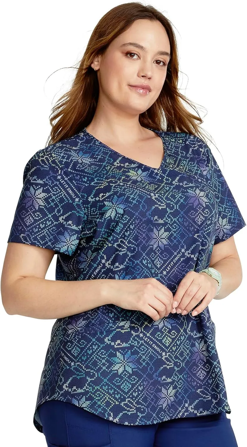 Cherokee Prints Women Scrubs Top V-Neck Print CK637