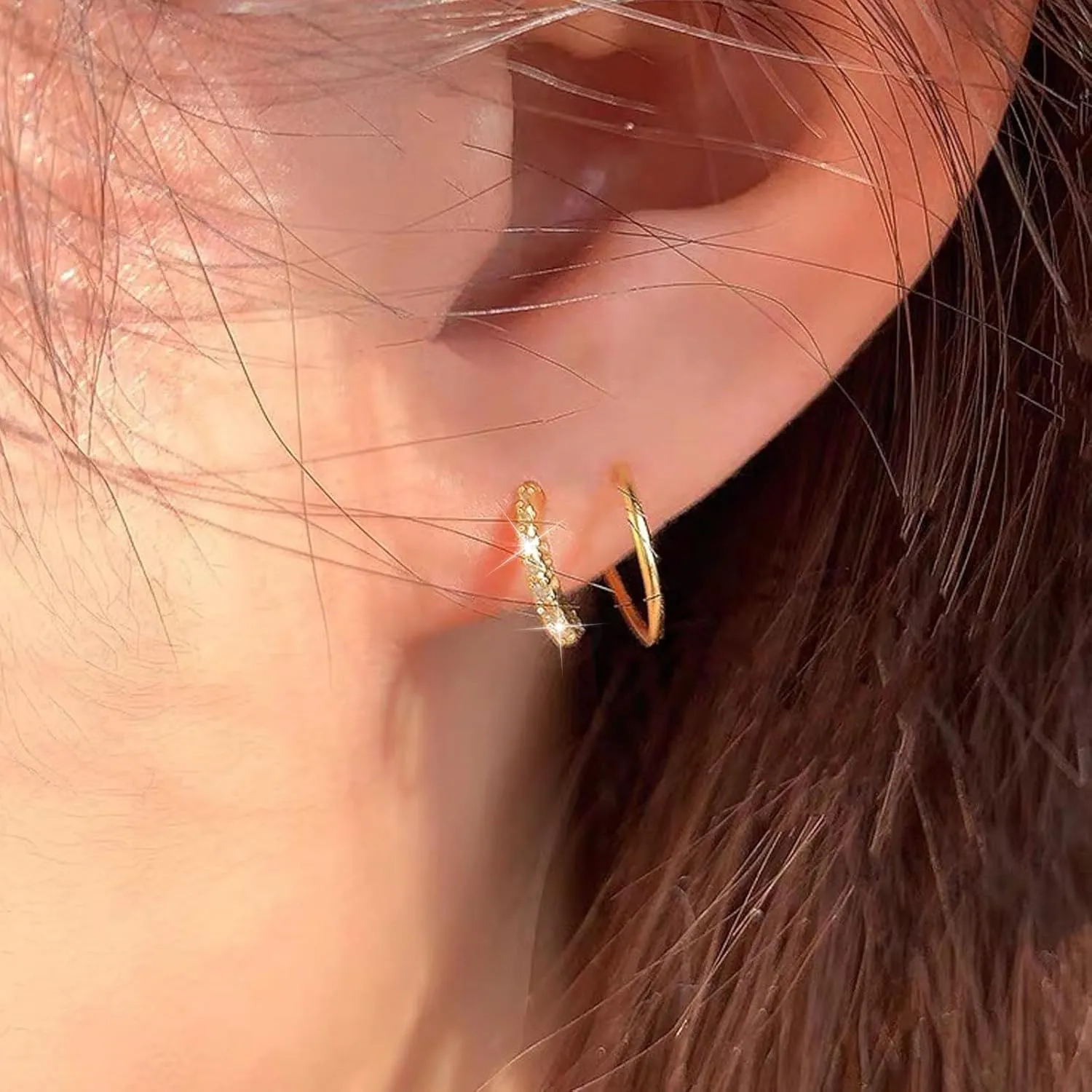 Double Hoop Earrings for Women Single Piercing Tiny Twist Earrings for One Hole Spiral Fake Multiple Piercings Earings Cartilage Conch Helix Piercing Jewelry