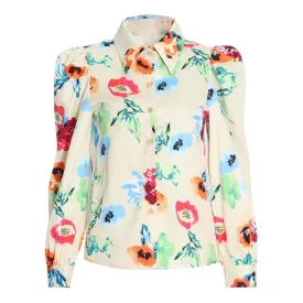 Fashion Casual Slim Print Colorblock Shirt For Women Lapel Long Sleeve Loose Blouses Female Summer Clothes