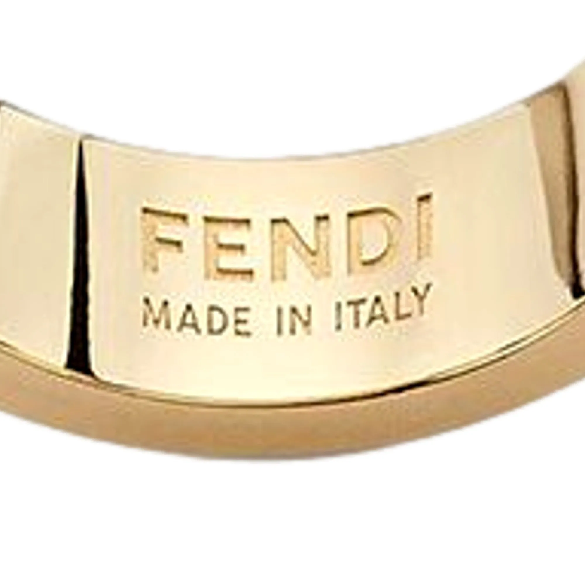 Fendi FF Crystal Embellished Wide Band Gold Ring Small