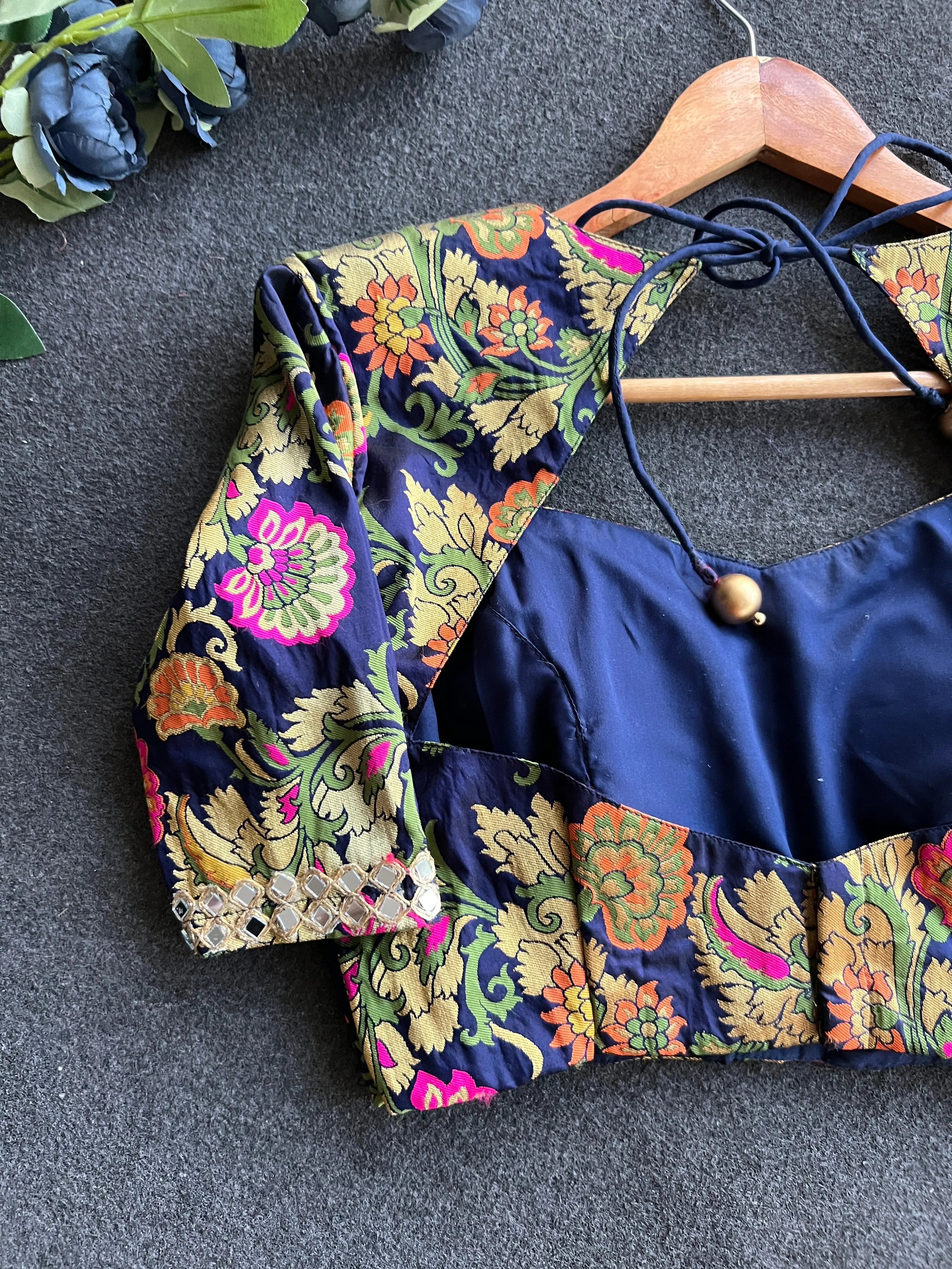 Green floral muslin silk blouse