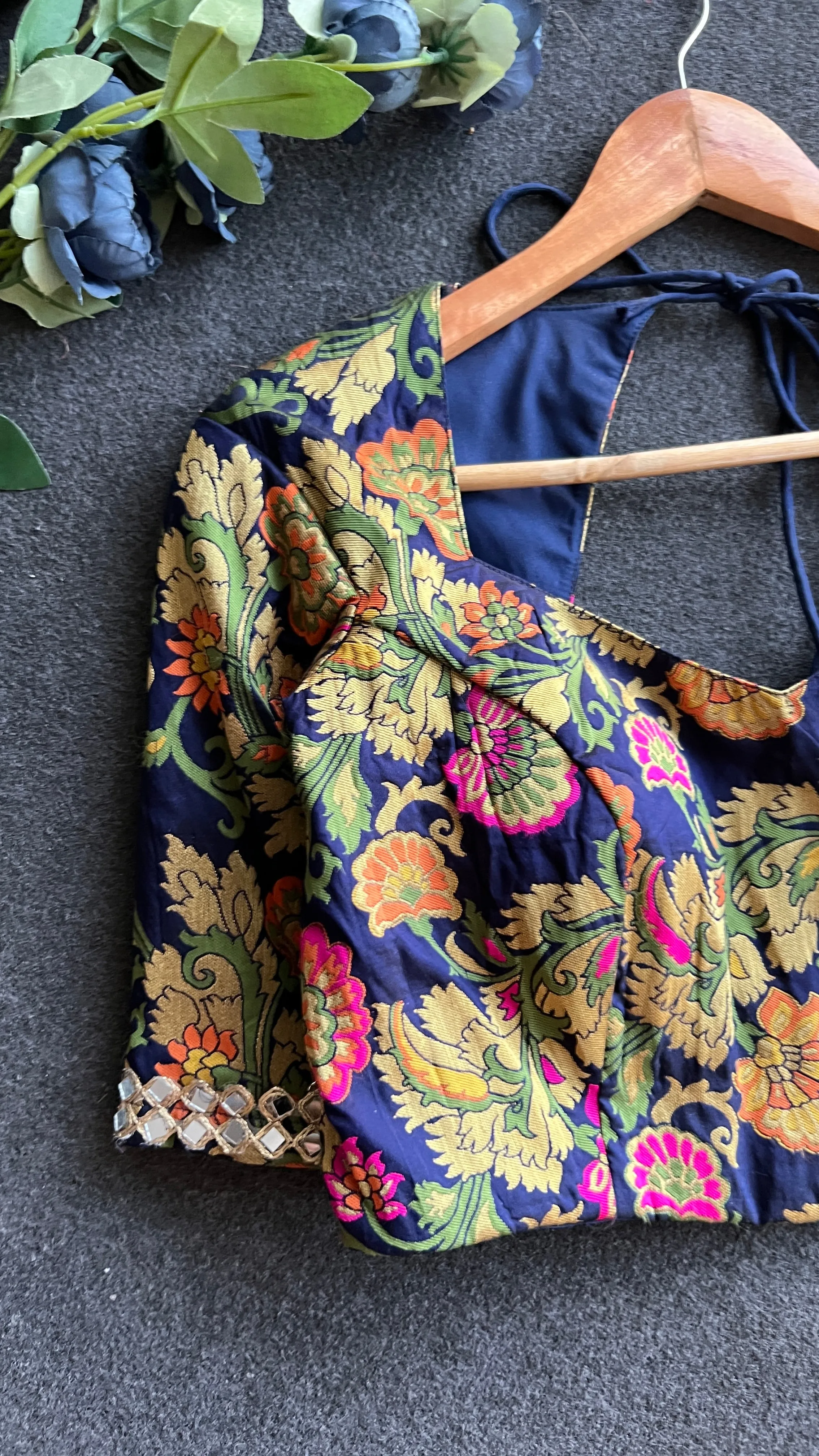 Green floral muslin silk blouse