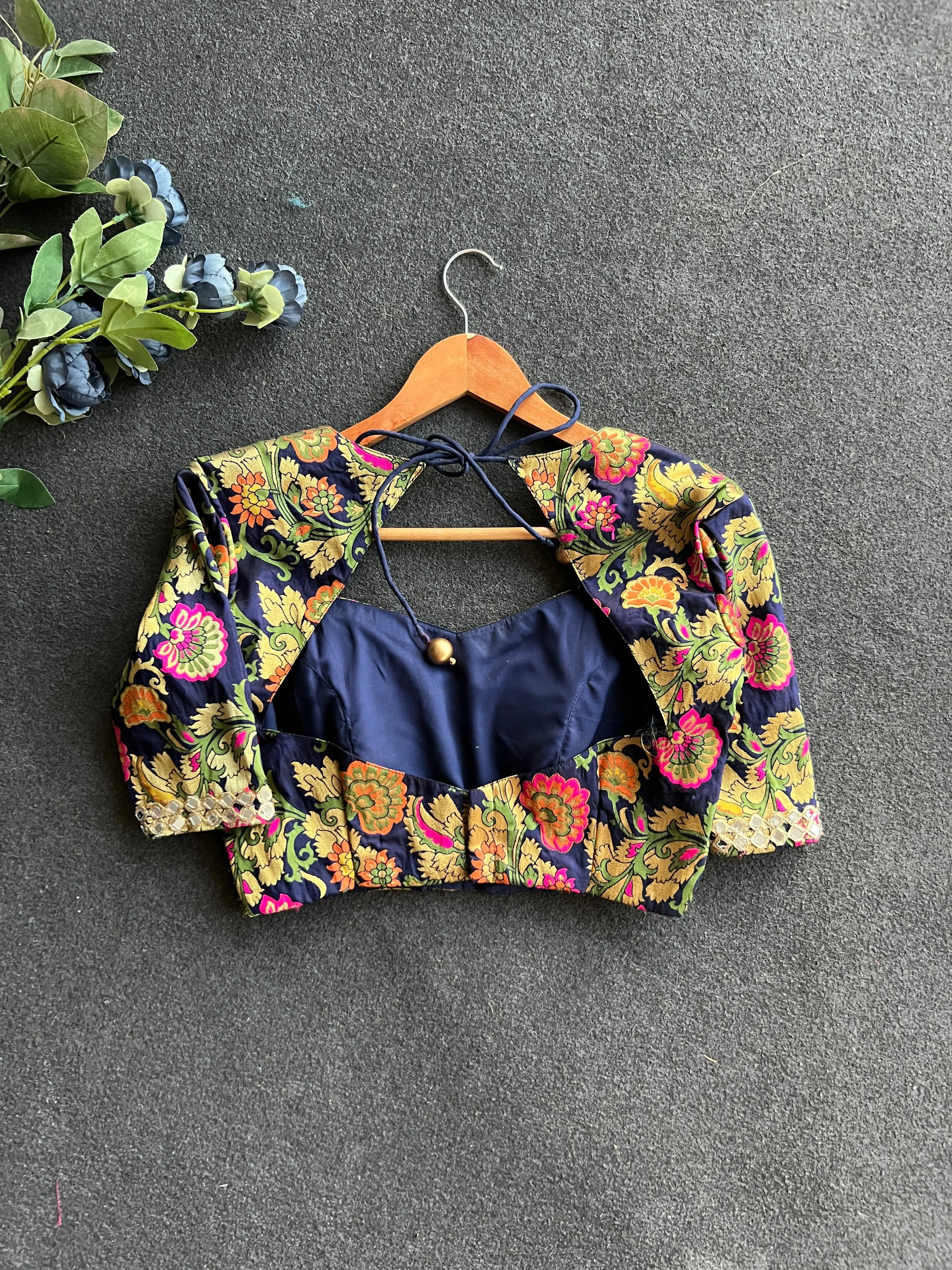 Green floral muslin silk blouse