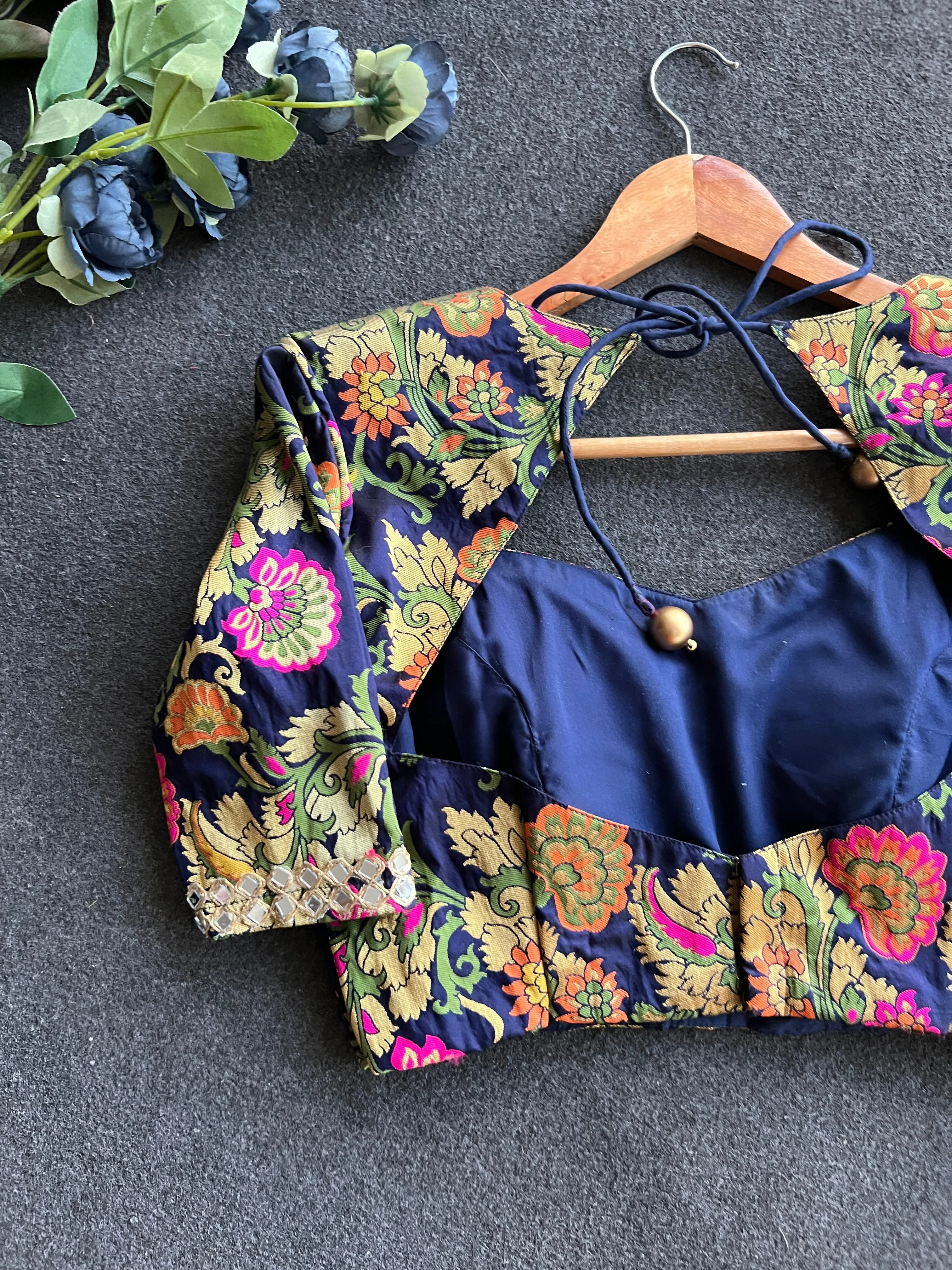 Green floral muslin silk blouse