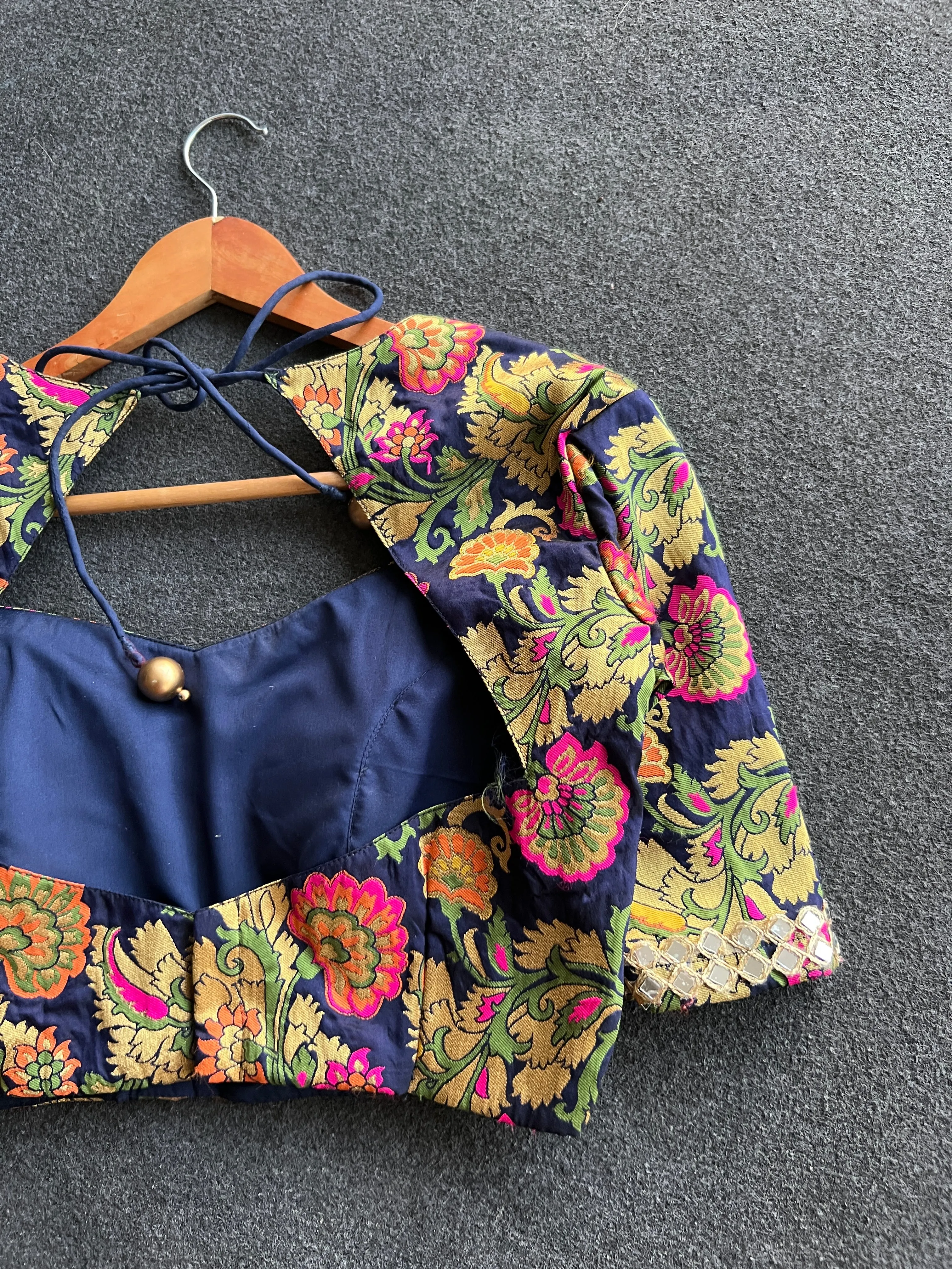Green floral muslin silk blouse