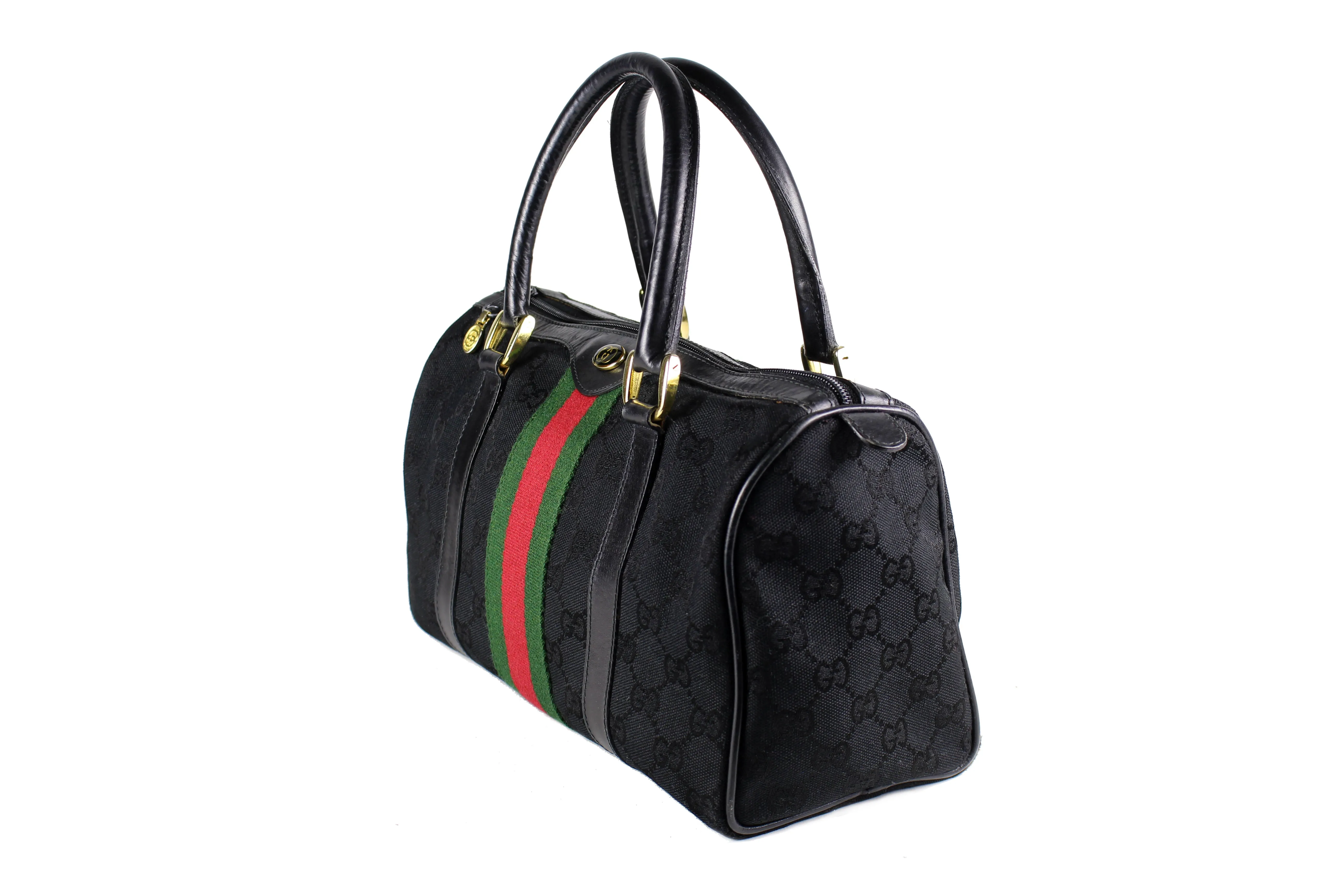 GUCCI Boston black monogram fabric canvas bag