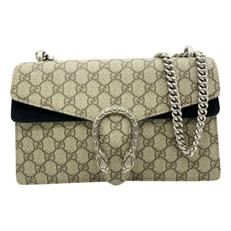 Gucci Dionysus New Small Beige Black Canvas Shoulder Bag