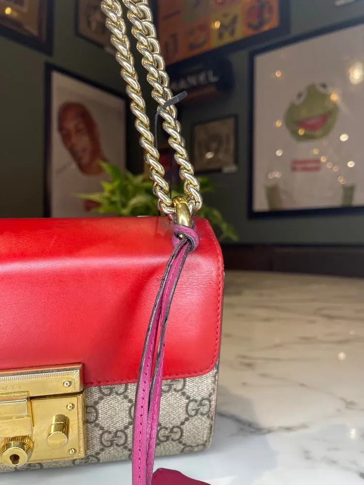 Gucci Handbag Red Beige Padlock