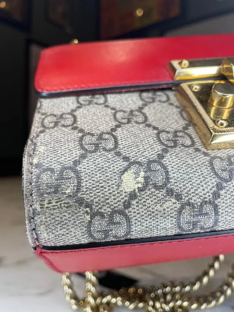 Gucci Handbag Red Beige Padlock