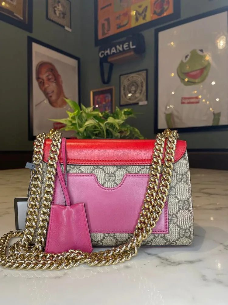 Gucci Handbag Red Beige Padlock