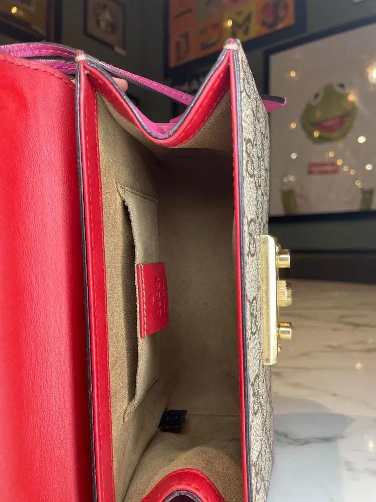 Gucci Handbag Red Beige Padlock