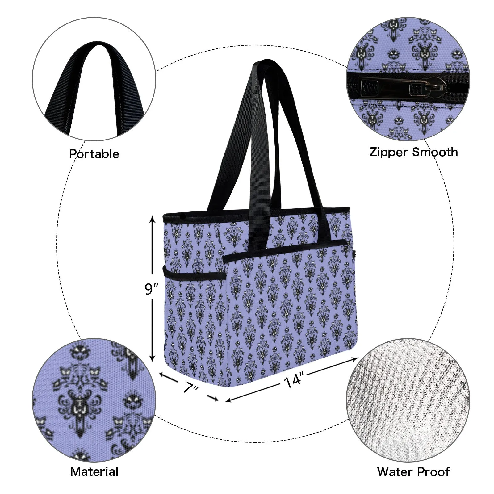 Haunted Mansion Wallpaper Large Capacity Insulated Tote Bag