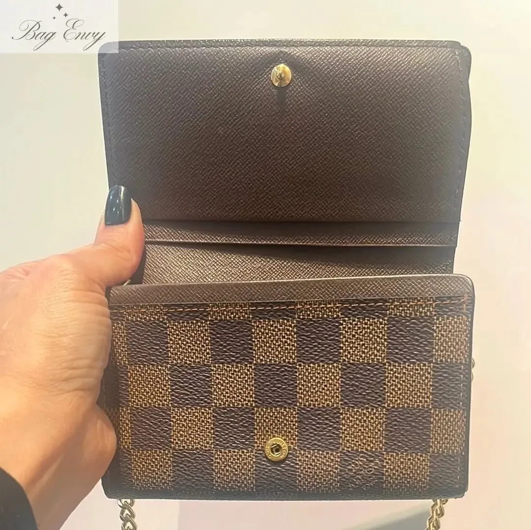 LOUIS VUITTON Damier Ebene Porte Monnaie Billets Tresor with Chain