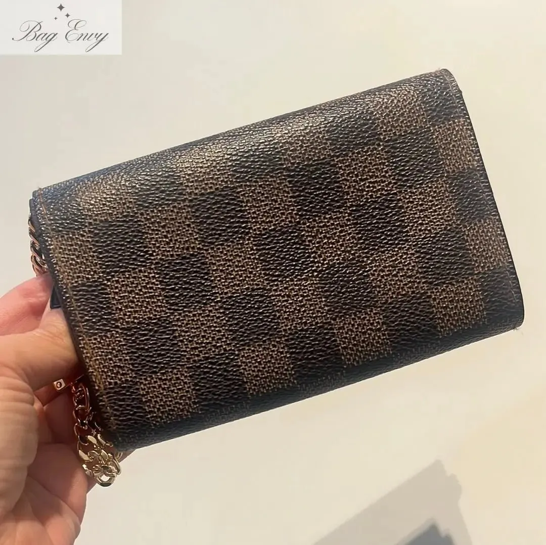 LOUIS VUITTON Damier Ebene Porte Monnaie Billets Tresor with Chain