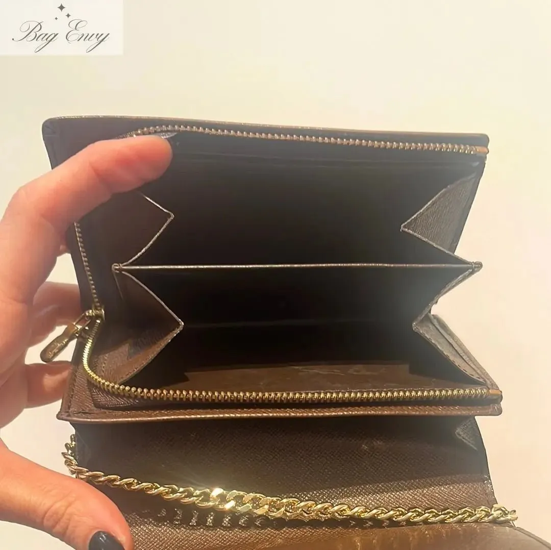 LOUIS VUITTON Damier Ebene Porte Monnaie Billets Tresor with Chain
