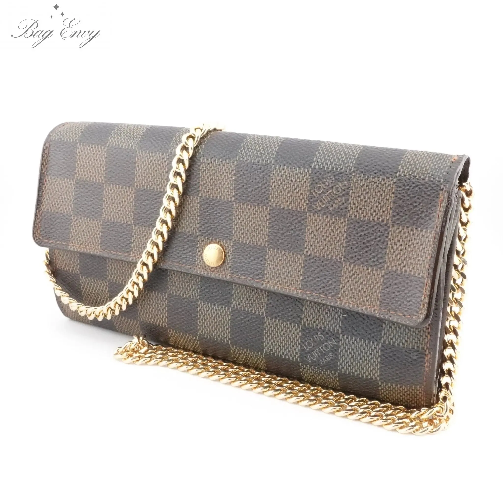 LOUIS VUITTON Damier Ebene Sarah Wallet with Chain