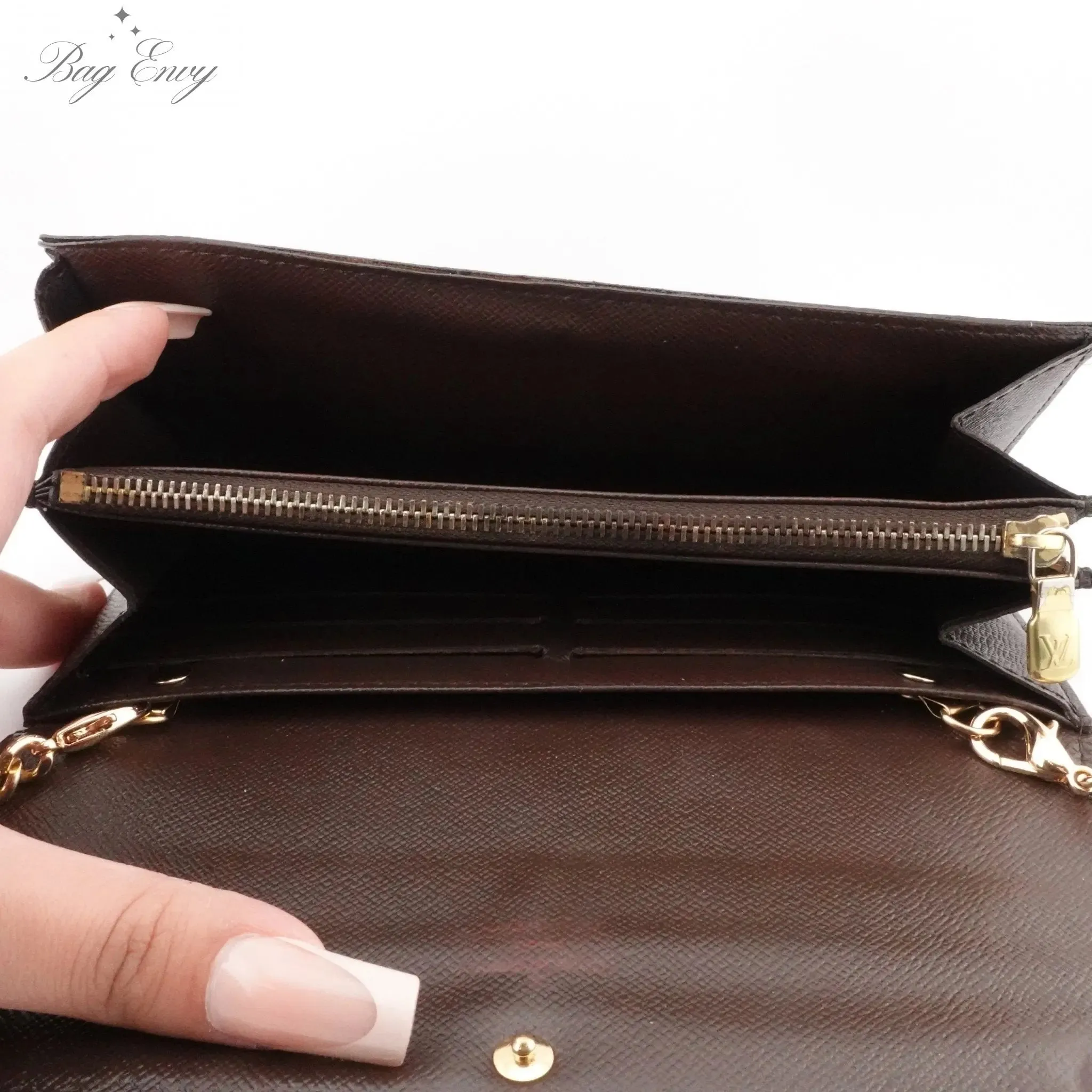 LOUIS VUITTON Damier Ebene Sarah Wallet with Chain
