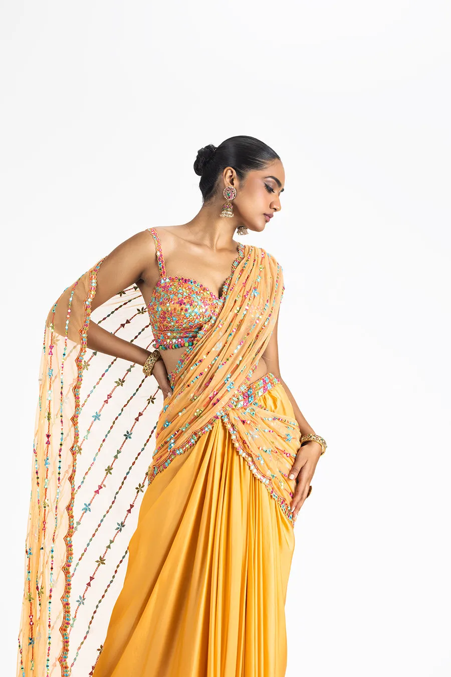 MANGO ORANGE PRE-DRAPED SAREE