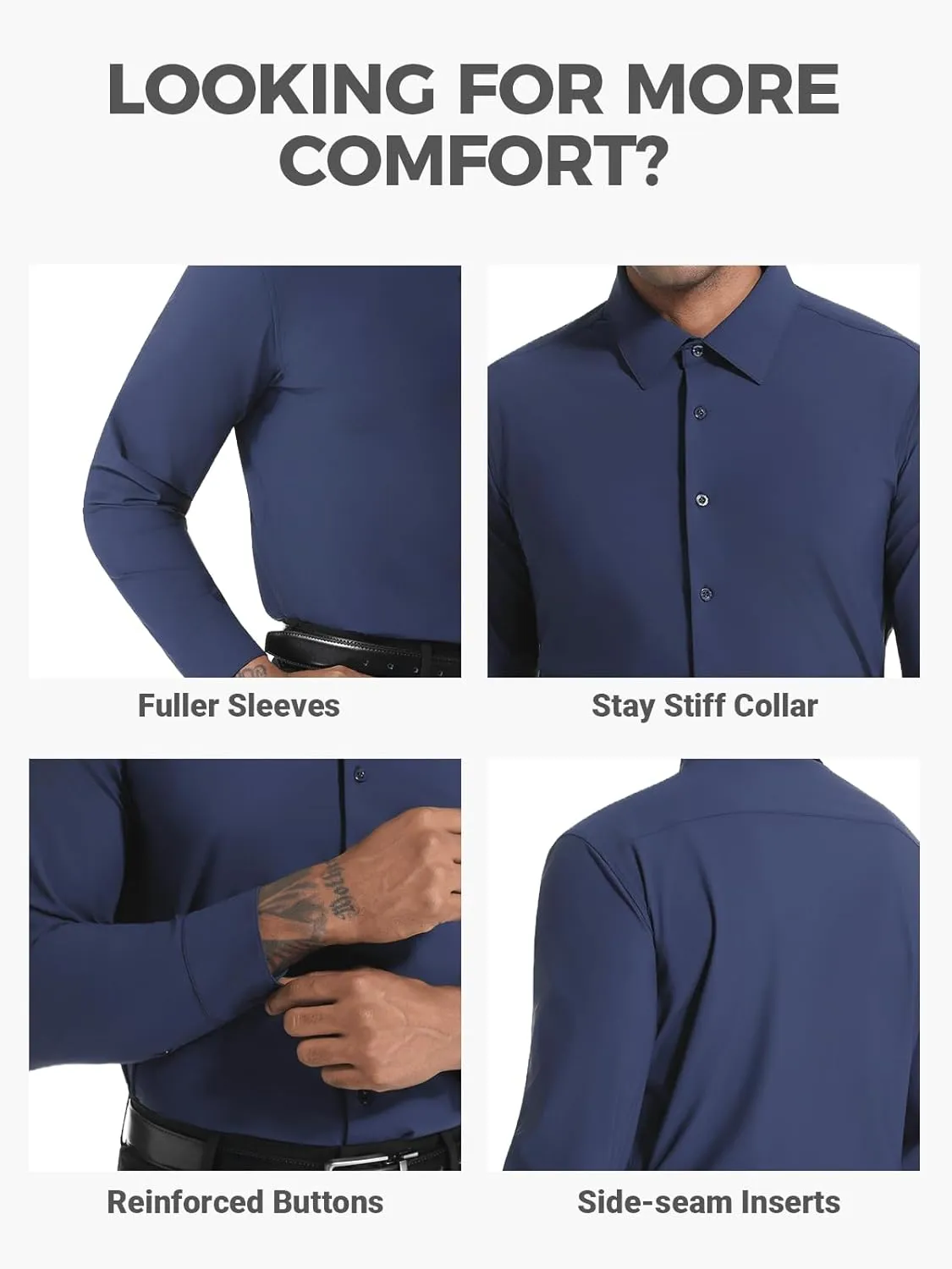 Men's Dress Shirts, TriProof Stretch Iron-Free Shirts Long Sleeve Button Down Wrinkle Free Casual Business Shirt