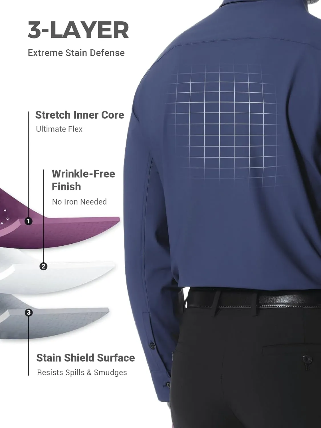 Men's Dress Shirts, TriProof Stretch Iron-Free Shirts Long Sleeve Button Down Wrinkle Free Casual Business Shirt