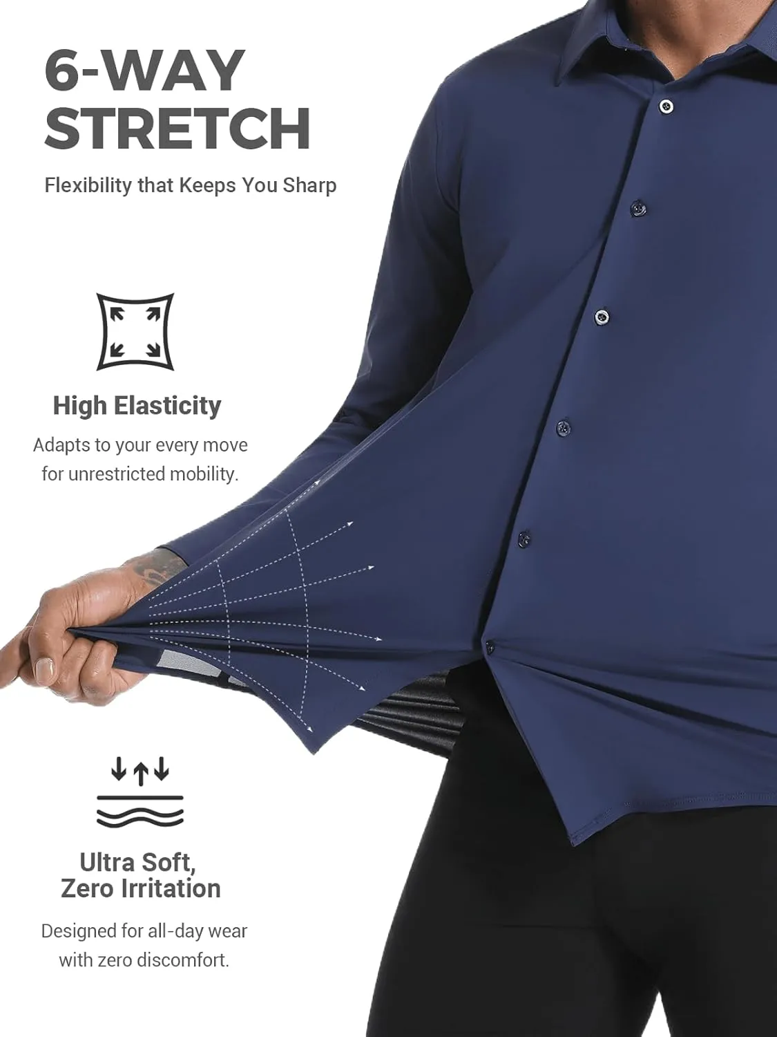 Men's Dress Shirts, TriProof Stretch Iron-Free Shirts Long Sleeve Button Down Wrinkle Free Casual Business Shirt
