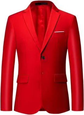 Mens Slim Fit Blazer Jacket Two-Button Notched Lapel Casual Suit Jacket