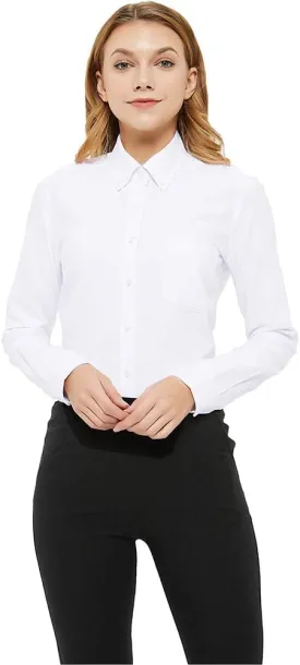 MGWDT Button Down Shirt Women Long Sleeve Blouse Oxford Shirt Classic-Fit Cotton Tops Wrinkle Resistant (2XS-3XL)