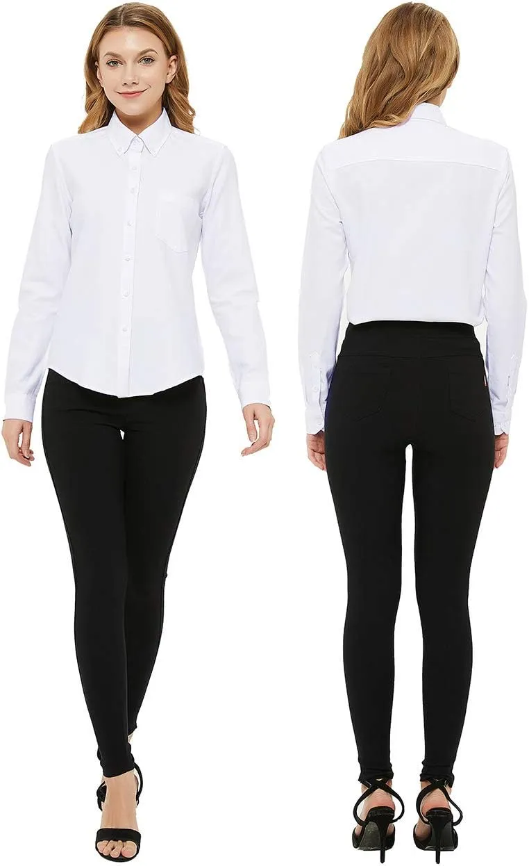 MGWDT Button Down Shirt Women Long Sleeve Blouse Oxford Shirt Classic-Fit Cotton Tops Wrinkle Resistant (2XS-3XL)
