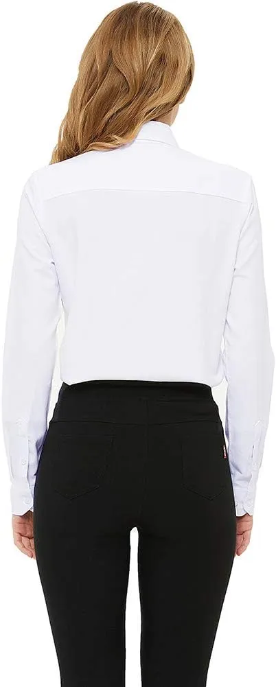 MGWDT Button Down Shirt Women Long Sleeve Blouse Oxford Shirt Classic-Fit Cotton Tops Wrinkle Resistant (2XS-3XL)