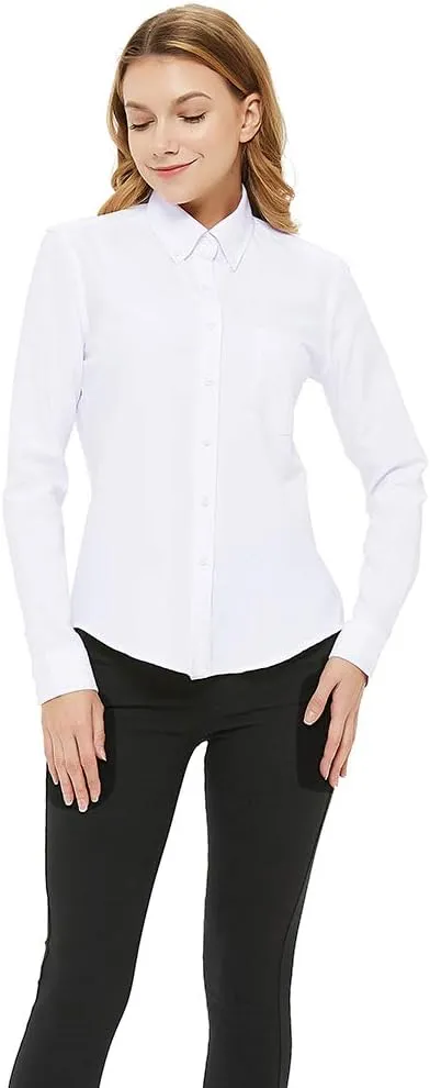 MGWDT Button Down Shirt Women Long Sleeve Blouse Oxford Shirt Classic-Fit Cotton Tops Wrinkle Resistant (2XS-3XL)