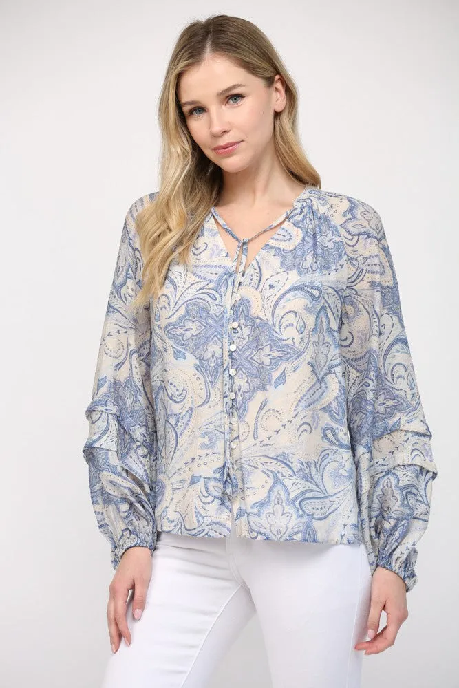 Paisley Print Tie Neck Blouse