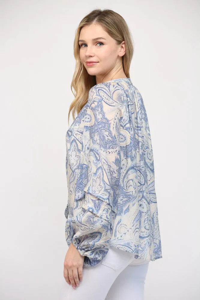 Paisley Print Tie Neck Blouse