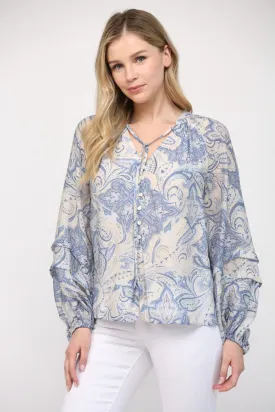 Paisley Print Tie Neck Blouse
