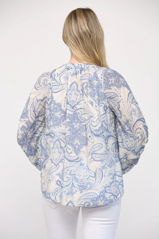 Paisley Print Tie Neck Blouse