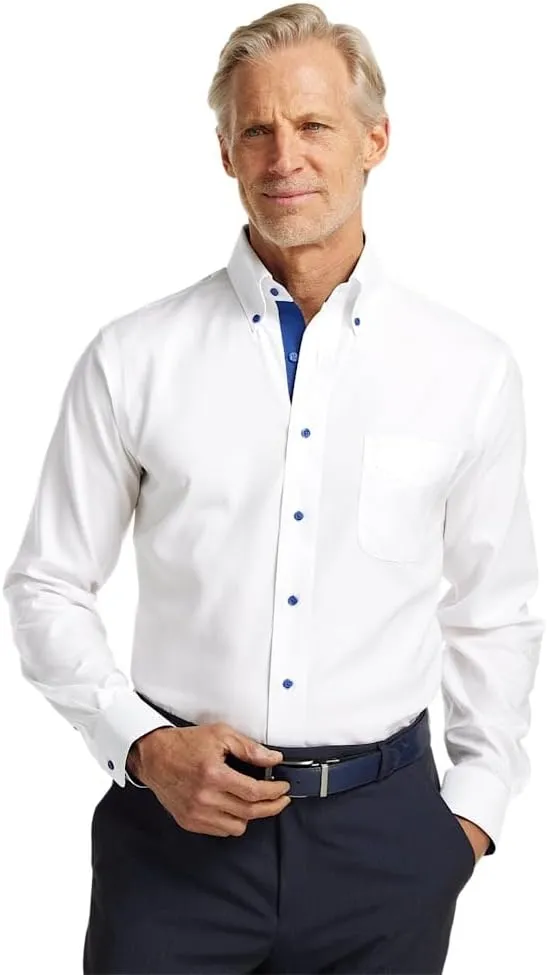 Paul Fredrick Men's Classic Fit Comfort Stretch Non-Iron Solid Dress Shirt
