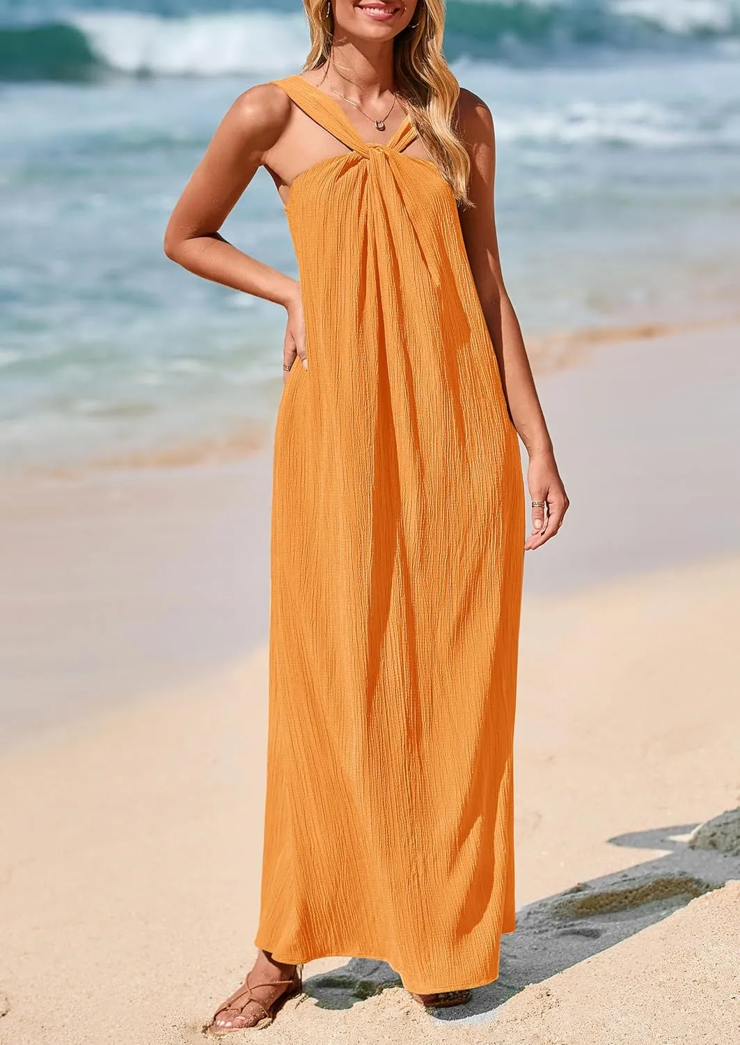 PRETTYGARDEN Womens 2025 Casual Long Summer Dresses Sleeveless Strappy Loose Flowy Beach Vacation Maxi Dress with Pockets