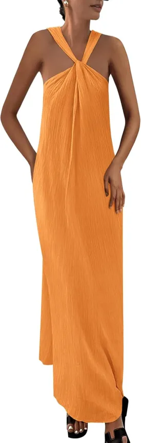 PRETTYGARDEN Womens 2025 Casual Long Summer Dresses Sleeveless Strappy Loose Flowy Beach Vacation Maxi Dress with Pockets