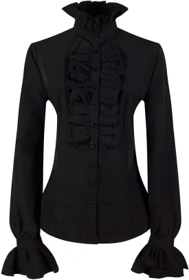 PrettyGuide Women's Victorian Blouse Retro Stand-Up Collar Lotus Ruffle Long Sleeve Gothic Shirt Tops