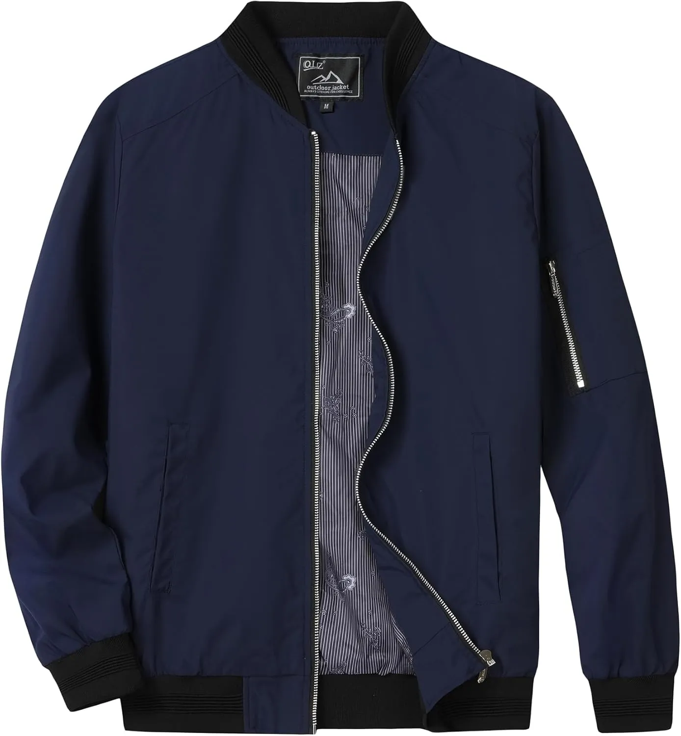 QLZ Men's Bomber Jackets Varsity Flight Jacket For Men Casual Lightweight Windbreaker Windproof Track Puffer Coat