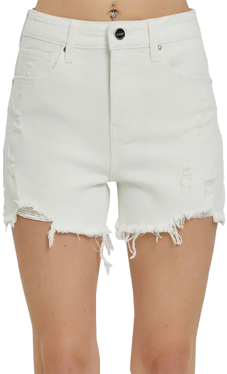Risen White Distressed Shorts