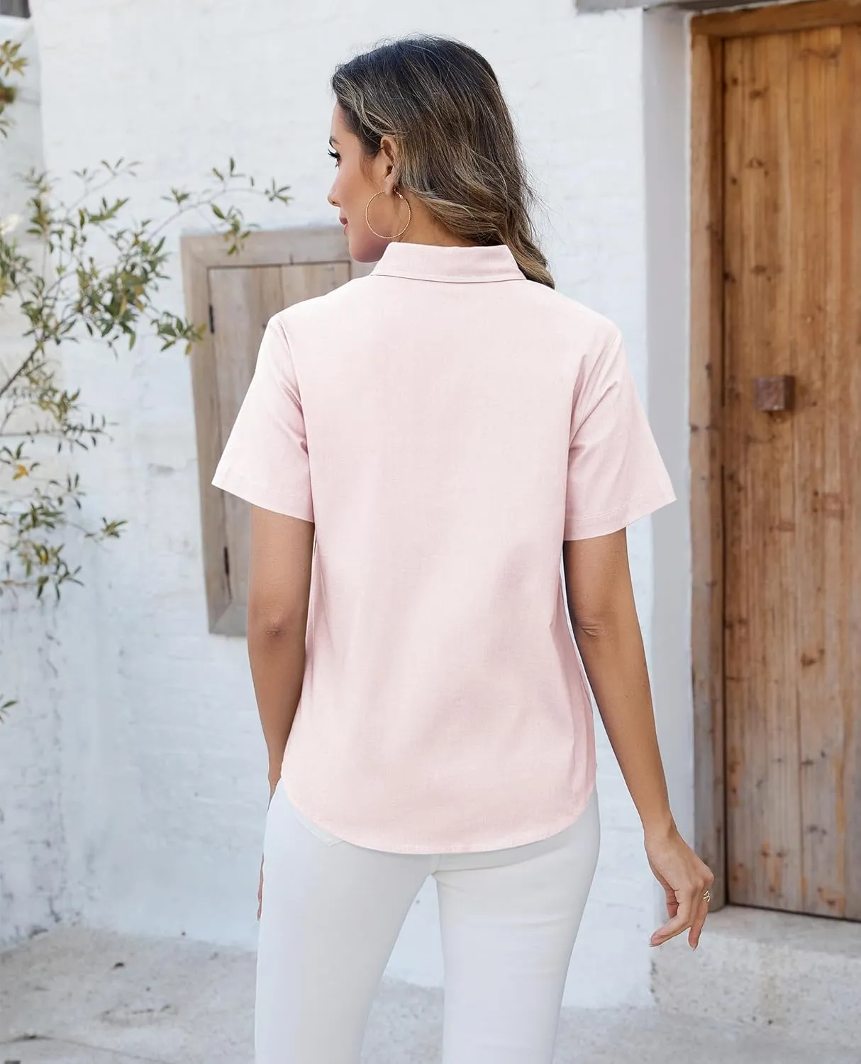 siliteelon Button Down Shirts Women Oxford Shirts Short Sleeve Cotton Wrinkle Free Dress Shirts Work Office Blouse